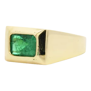 Vintage 3 Carat Emerald-Cut Emerald Bezel Mens Ring in 18k Gold Size 10.25