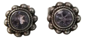 1950s Southwestern Amethyst and Sterling Petit Point Stud Earrings - 2 Pieces