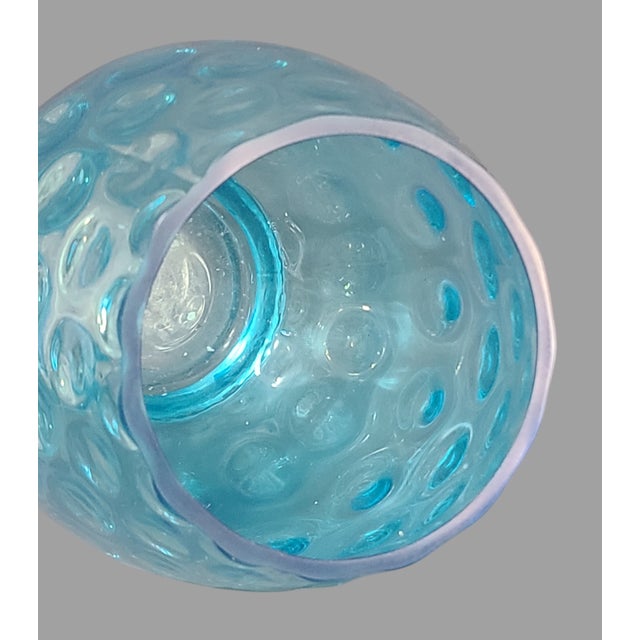Sky Blue Vintage Pressed Glass Thumbprint Pattern Sky Blue Vase For Sale - Image 8 of 8