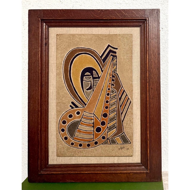Alfred Reth, 1952 Hungarian Cubism Wall Hanging Relief Sculpture Sand Painting Cubist A. Reth, 1952 For Sale - Image 9 of 16