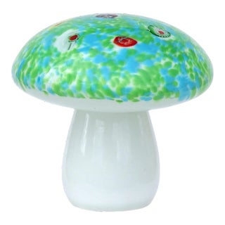 Murano Mushroom Toadstool Paperweight Flower Millefiori Canes Green Blue White Vintage Italian Art Glass Sculpture For Sale