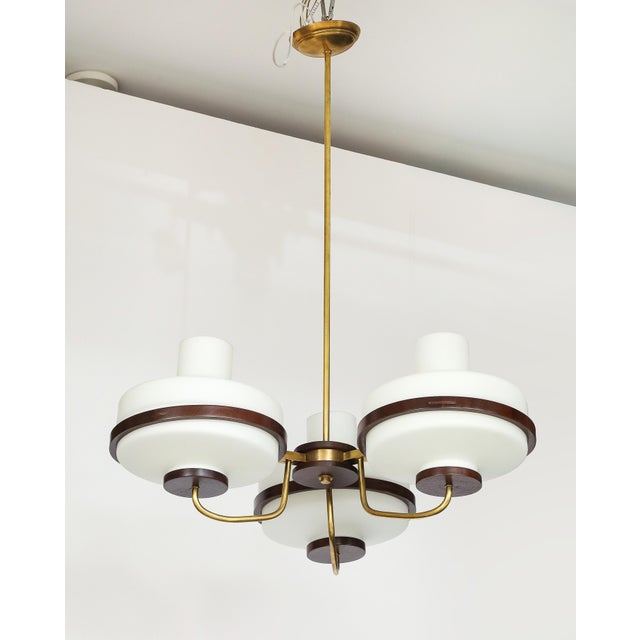 1960's Stilnovo Style Walnut and Brass Chandelier For Sale - Image 16 of 17
