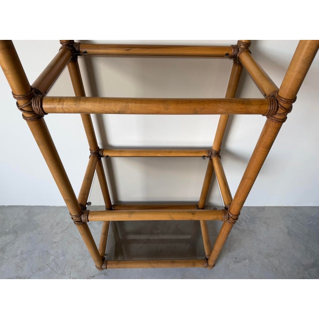 Mid-Century Modern Faux Bamboo & Rush-Wrapped Etagere Bookcase For Sale In Miami - Image 6 of 12