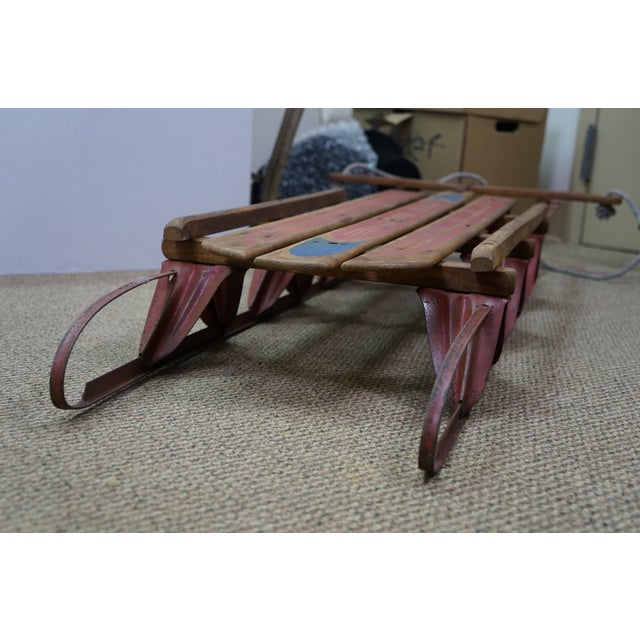 Mid Century Royal Racer Oak & Metal Sled Flexible Flyer Style Snow Sleigh For Sale - Image 18 of 18
