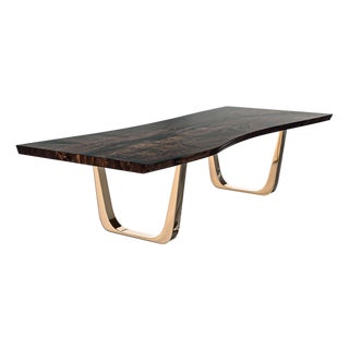 Safari" Dining Table With Bronze and Live Edge Top, Handmade For Sale