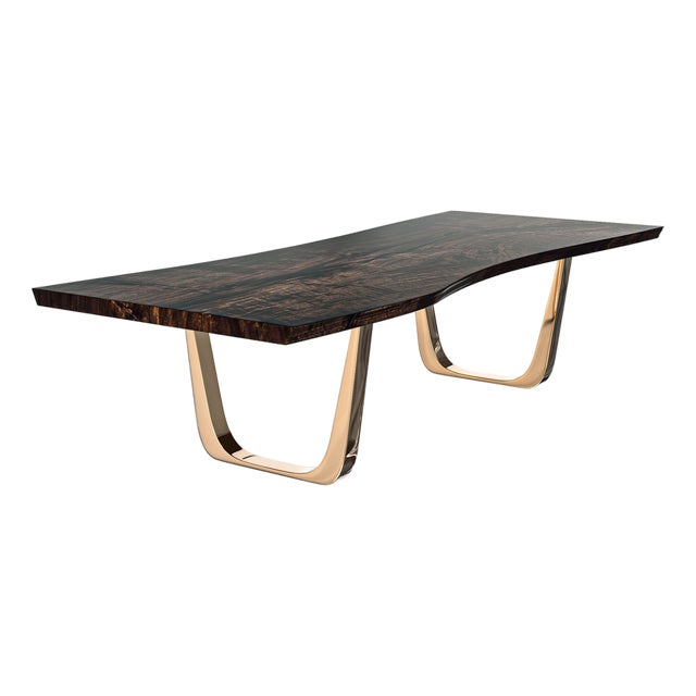 Safari" Dining Table With Bronze and Live Edge Top, Handmade For Sale