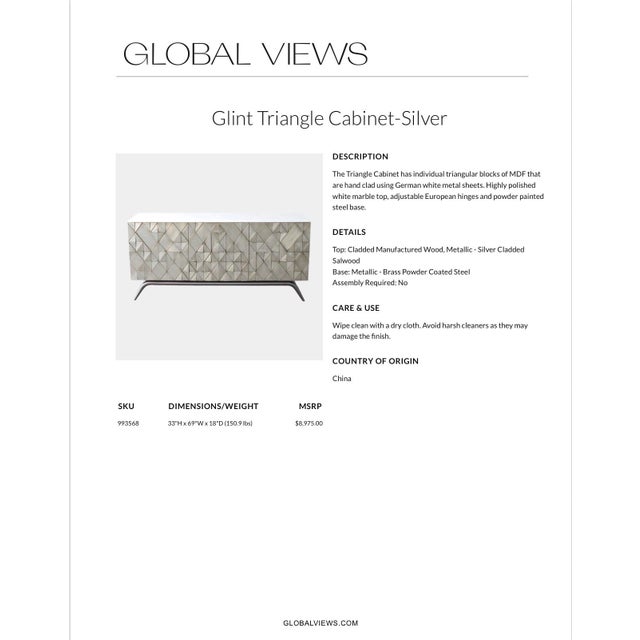 Silver Global Views Triangle Cabinet in Antique Silver With Australian White Marble Top For Sale - Image 8 of 8