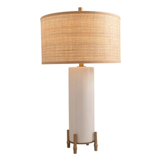 Boca Cream Bamboo Foot Lamp with Raffia Shade For Sale