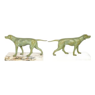 19th Century Dog Sculptures in Bronze and Marble, France, Set of 2 For Sale