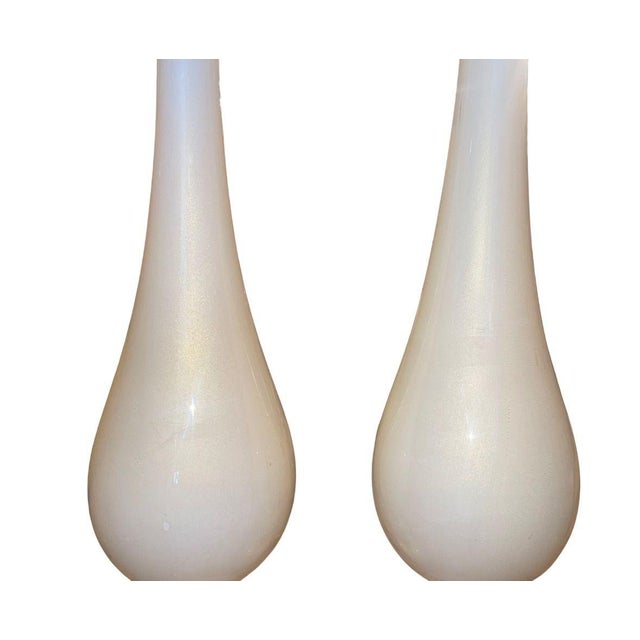 Mid 20th Century Mid 20th Century Similar Pair Murano Glass Table Lamps in Cream W/ Gold Flecking For Sale - Image 5 of 7