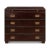 A Campaign style dresser with antique brown leather-wrapped sides. With four drawers and a slide, brass handles, and...
