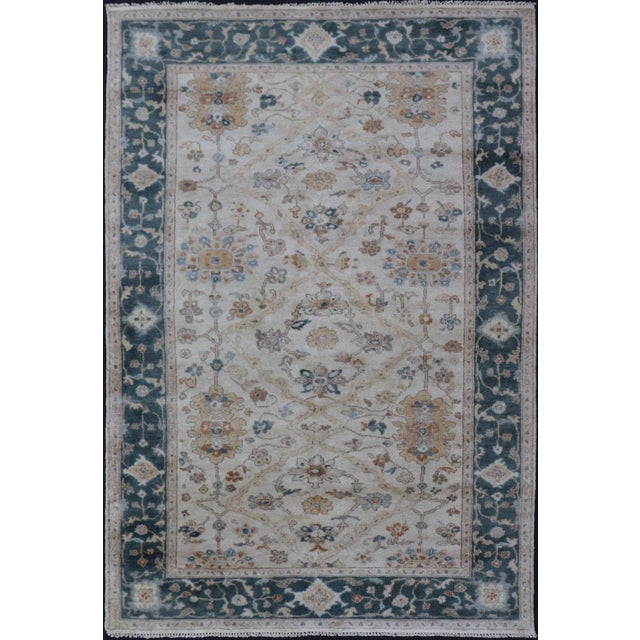 Hand-Knotted Oushak Rug by Keivan Woven Arts, Navy Floral Design 5'7 X 8'8 For Sale - Image 12 of 12