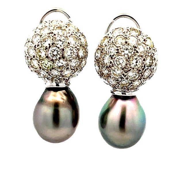 18K White Gold South Sea Gray Pearl & 3 Carat Diamond Earrings For Sale In Miami - Image 6 of 6