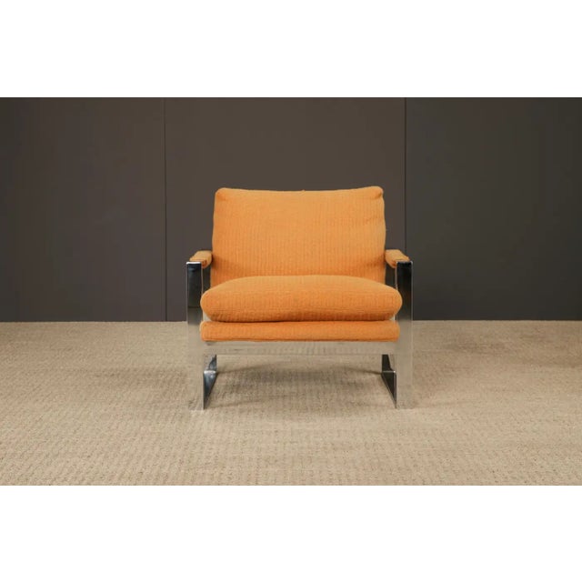 Milo Baughman Chrome Flatbar Lounge Armchair by Milo Baughman for Thayer Coggin, 1970s, Signed For Sale - Image 4 of 17