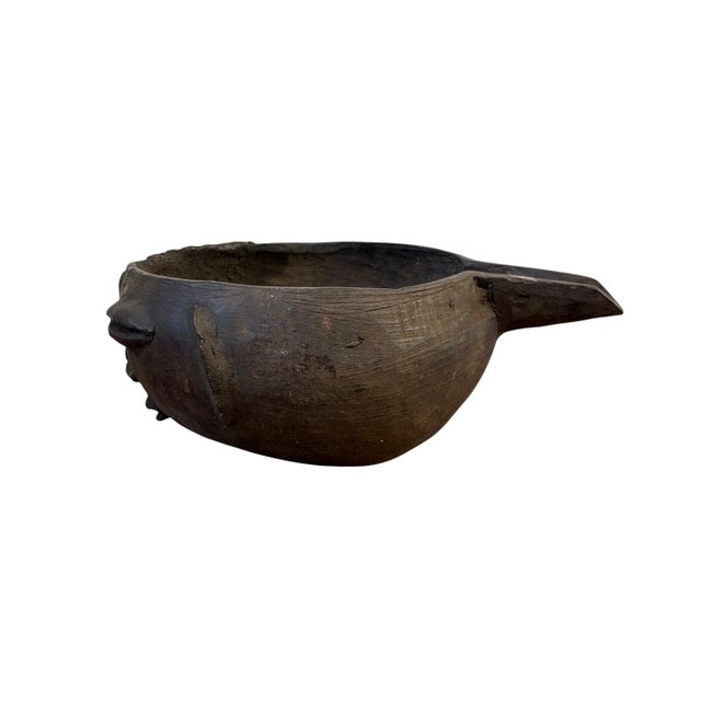 African Vintage Kuba Wooden Cup Figural Head Congo 10" D For Sale - Image 3 of 6