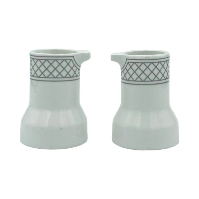 Pair of Vintage Shenango China Restaurant Ware White Creamers Gray Lattice For Sale - Image 10 of 12