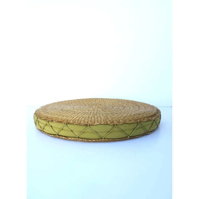 Wicker Seat or Floor Cushion, Green and Tan For Sale - Image 4 of 13