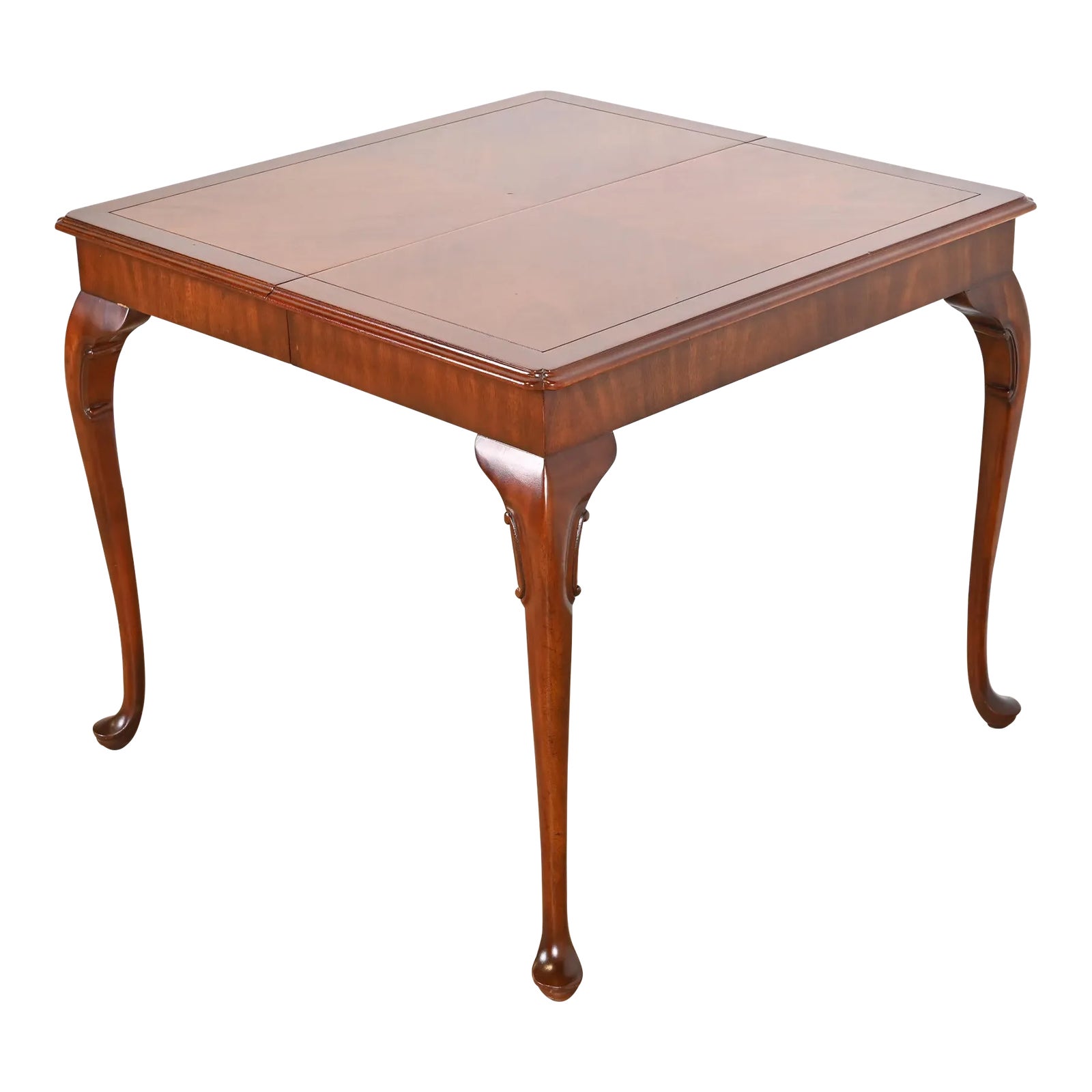 Kindel Furniture Queen Anne Carved Mahogany Petite Extension Dining Table or Game Table, Circa