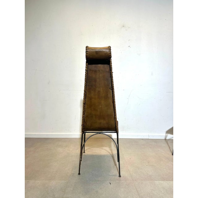 Middle-Eastern Leather and Cast Iron Dining Chairs, Set of 6 For Sale - Image 5 of 6