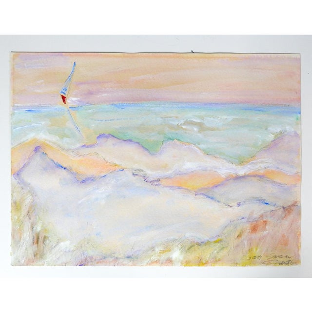1989 Abstract Seascape With Sailboat Watercolor Painting For Sale In Seattle - Image 6 of 6