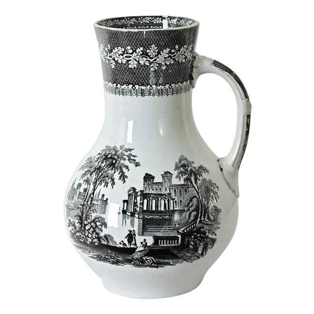 Large English Vintage Transferware Pitcher For Sale