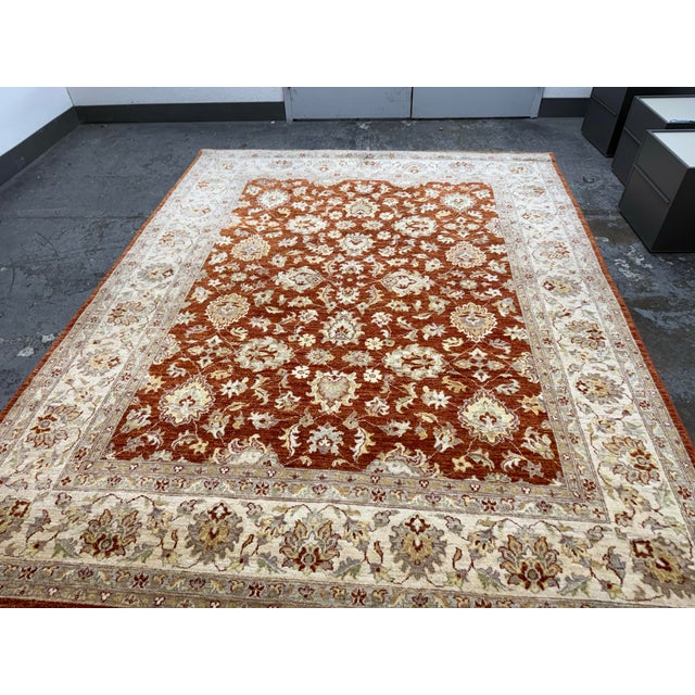 Traditional 7ft 11in × 9ft 11 in Pak-Veg Hand-Knotted Floral Wool Area Rug For Sale - Image 3 of 12