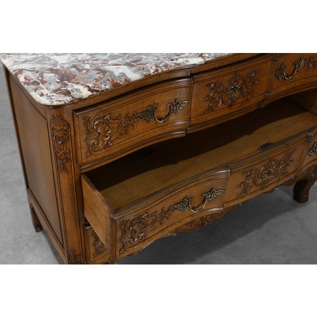18th Century Louis XV Oak and Marble Chest of Drawers, France For Sale - Image 11 of 16