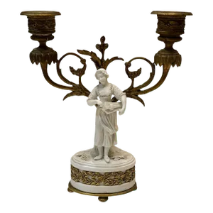 Bisque Figure French Double Arm Candlestick