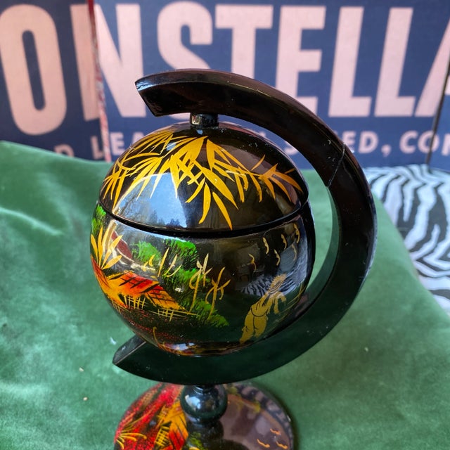 Black 1970s Chinoiserie Hand Painted Floating Catchall For Sale - Image 8 of 10