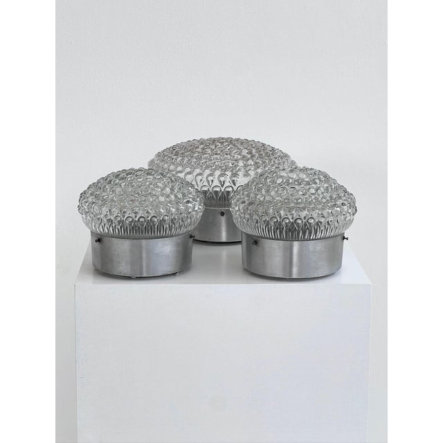 Glass and Metal Wall Sconces, 1970s, Set of 3 For Sale - Image 4 of 5