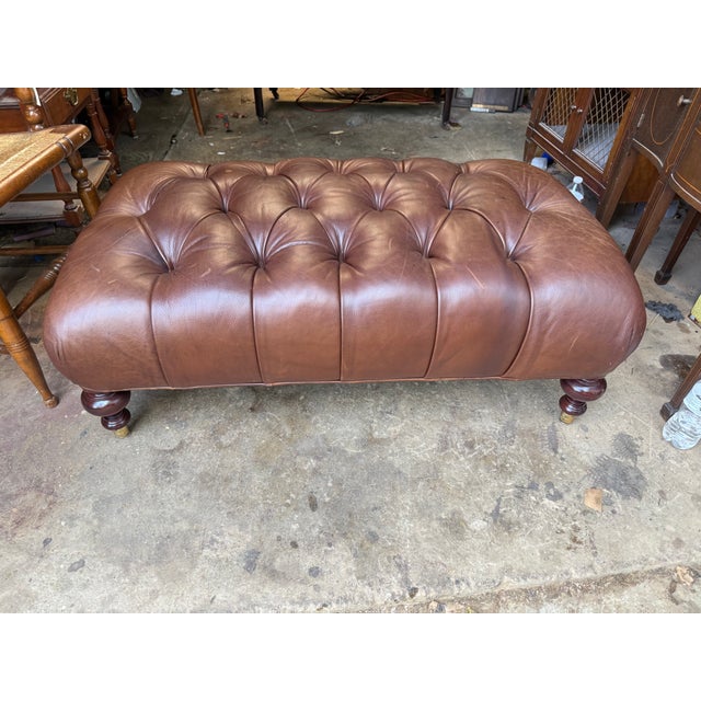 Vintage Chesterfield Syle Tufted Leather Ottoman Footstool For Sale - Image 4 of 16