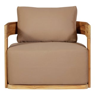 Eclipse Outdoor Solid Teak Wood Revolving Chair - Light Brown Fabric For Sale