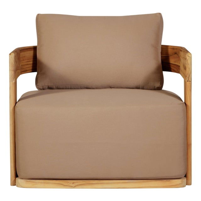 Eclipse Outdoor Solid Teak Wood Revolving Chair - Light Brown Fabric For Sale