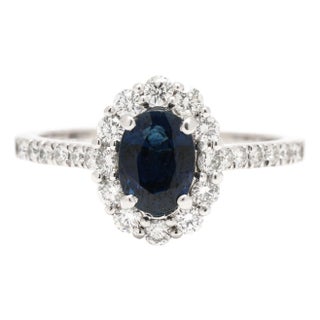 1.6ctw Diamond & Sapphire Cocktail Ring, 14k White Gold, Ring Size 6.75 For Sale