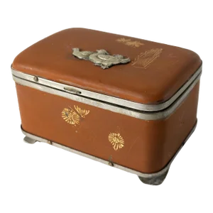 Mid-Century Japanese Dry Lacquer and Chrome Box With Shakudo Menuki of Ducks