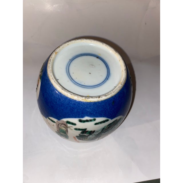 Ceramic Antique Chinese Blue & White Famille Verte Figural Ginger Jar For Sale - Image 7 of 8