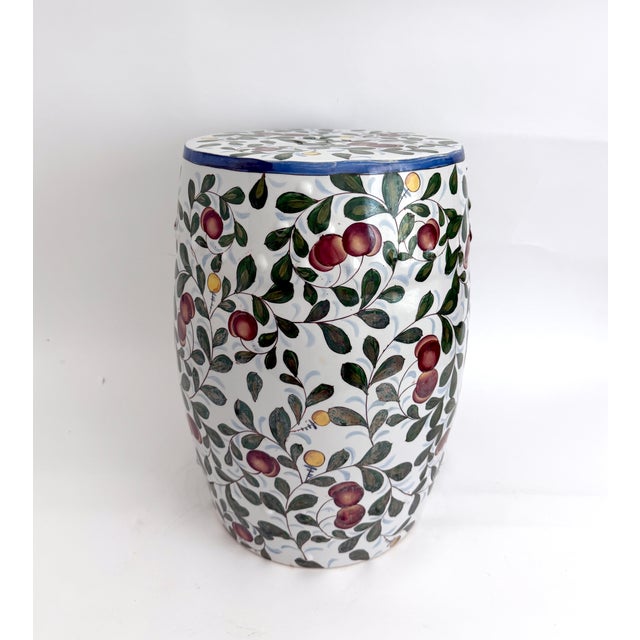 Late 20th Century Vintage Chinese Hand-Painted Botanical Fruit & Vine Ceramic Garden Stool For Sale - Image 5 of 8