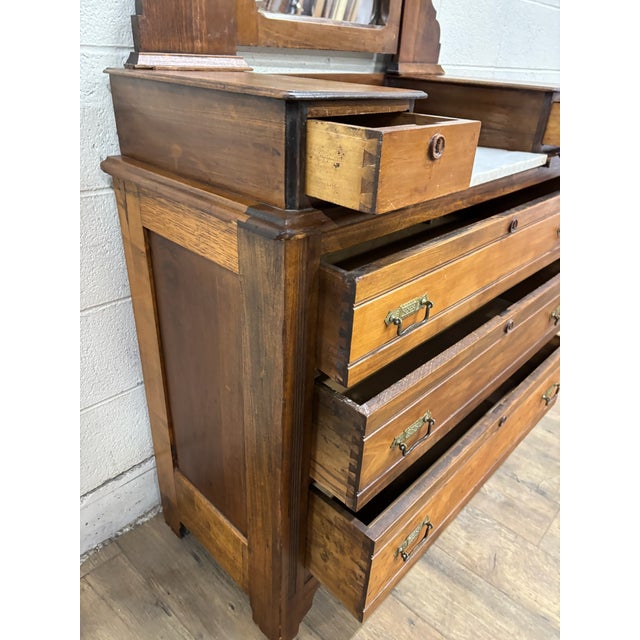 Antique Victorian Eastlake Farmhouse Style Burled Dresser With Swivel Mirror For Sale - Image 11 of 15