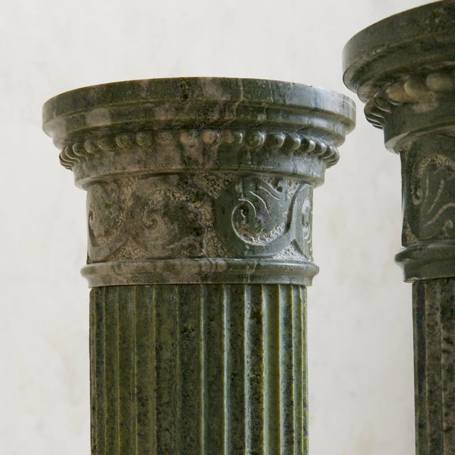 Antique Italian Neoclassical Green Marble Fluted Pedestal For Sale - Image 9 of 18