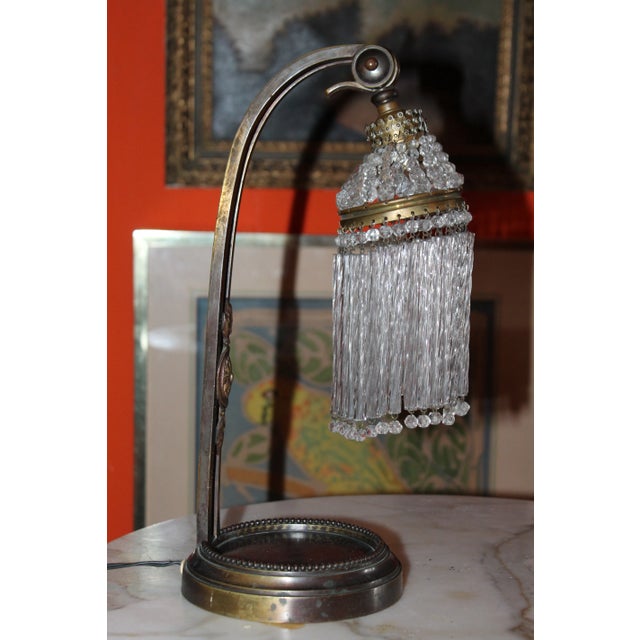 1920s French Art Deco Designer Bronze Based with Adjustable Cut Crystal Shade Desk Lamp For Sale - Image 4 of 13