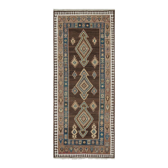 Vintage Persian Tribal Kilim With Brown and Blue Medallions by Rug & Kilim For Sale