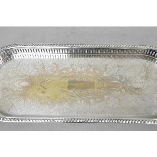 Vintage Amston Victorian Silver Plated Narrow Bar Tray Serving Platter For Sale - Image 4 of 13
