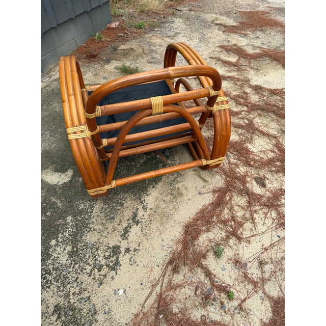 Mid Century Paul Frankl Style Bent Rattan Bamboo Three Strand Pretzel Lounge Chair S Front For Sale - Image 12 of 12