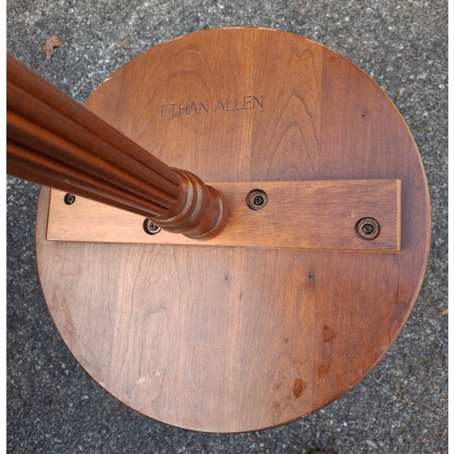 Wood Ethan Allen Stained Solid Cherry Tripod Pedestal Side Table Candle Stand For Sale - Image 7 of 7