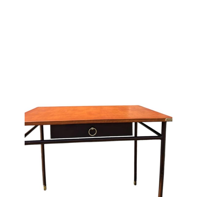 Vintage Stitched Leather Desk by Jacques Adnet, 1950s For Sale - Image 7 of 9