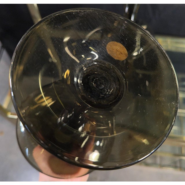 Glass Vintage Balboa Venetian Smoked Glass Footed Decanters / Vases Handmade in Italy - A Pair For Sale - Image 7 of 9