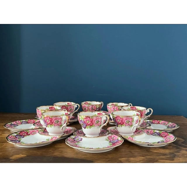 English Vintage English Bone China Floral Tennis Set /Snack Set - 16 pcs For Sale - Image 3 of 18