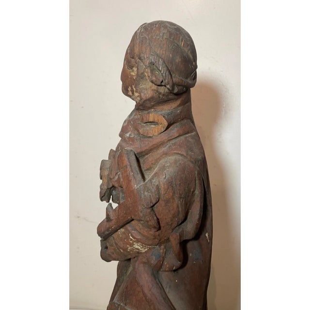 Large Antique 1600's Hand Carved Wood Religious Jesus Crucifix Saint Sculpture For Sale - Image 14 of 16