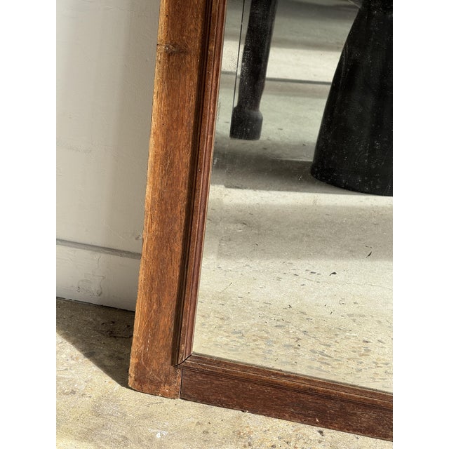 Antique Mirror in Brown Oak with Beveled Glass and Keyhole Escutcheon, 1980s For Sale - Image 9 of 16