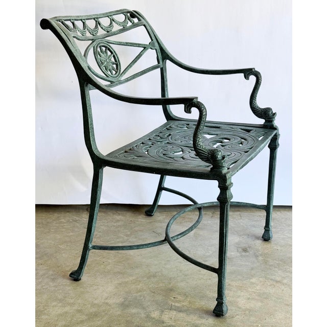 Vintage Regency Verdigris Koi Fish or Dolphin Patio Table and 4 Chairs For Sale - Image 12 of 18